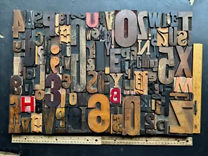Giant Antique Letterpress Printer WOOD TYPE Mix 168 Pieces Full Alphabet Numbers - Picture 1 of 22