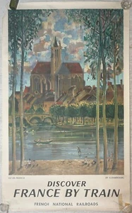 RARE Original 1958 Andre Hambourg Ile de FRANCE by Train SNCF TRAVEL Poster - Picture 1 of 14