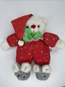 Vintage House of Lloyd 1991 Christmas Teddy Bear Plush Glow In The Dark Slippers - Picture 1 of 8