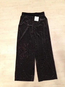 RARE Zara Girls Kids Size 11-12 Velour Wide Leg Pants Black Bling Rhinestone - Picture 1 of 11