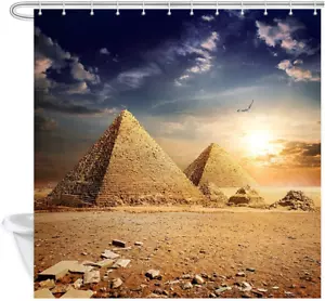 Egypt Shower Curtain Fabric for Bathroom, Old Egyptian Pyramids History in Deser - Picture 1 of 12