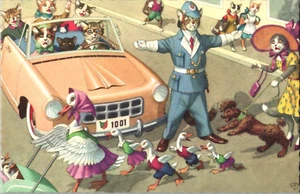 Postcard Alfred Mainzer Anthropomorphic Cats Traffic Cop by Eugene Hartung - Bild 1 von 2