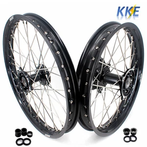 KKE 21-19'' Cast Wheels Fit Honda CRF250R 2004-2013 CRF450R 2002-2012 Black Hubs - Foto 1 di 12