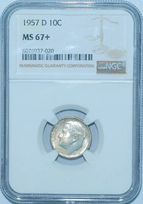 1957 D NGC MS67+ Roosevelt Silver Dime - Image 1 of 2