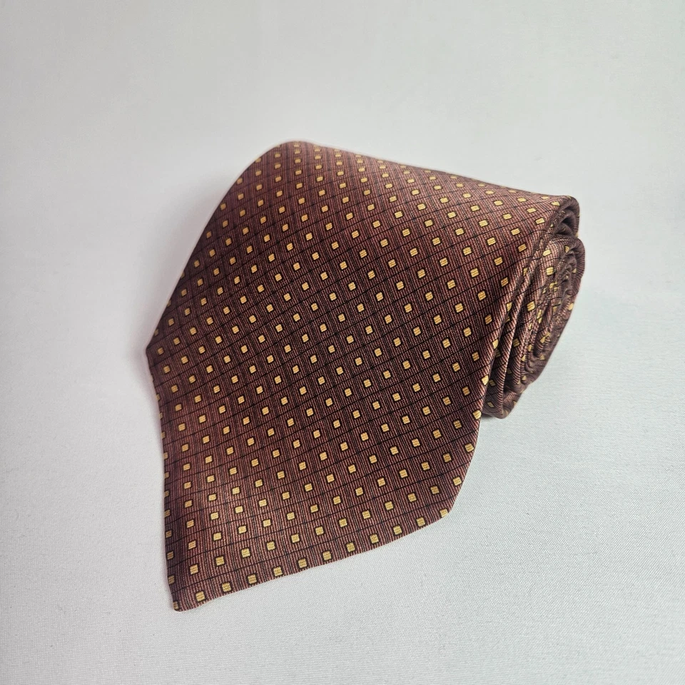 Corbata Perry Ellis 100% Seda Para Hombre Geométrica Marrón Hecha en EE. UU. 4" X 57" Foto 1 de 4