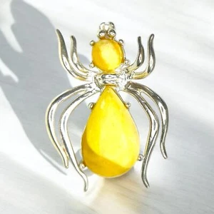 Vintage Sterling Silver Handcrafted Yellow Amber Spider Pin Brooch - Picture 1 of 6