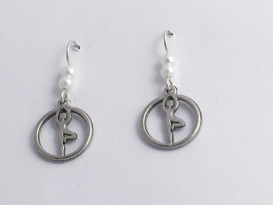 Pewter & sterling silver yoga tree pose dangle earrings- Vriksasana, position - Image 1 of 1