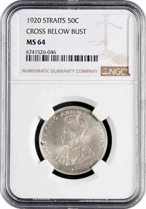 Straits Settlements 50 cents 1920, NGC MS64, "King George V (1911 - 1935)" - Picture 1 of 2