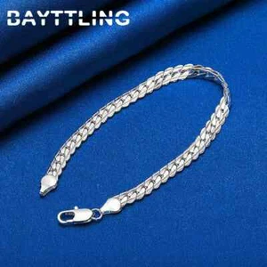 Pulsera de plata de ley 925 de 18-20 cm de cadena lateral para hombres y mujeres joyería hip hop punk - Imagen 1 de 5
