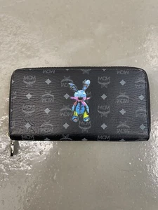 Authentic MCM Black Visetos Monogram Leather Rabbit Zip Around Wallet - Picture 1 of 11