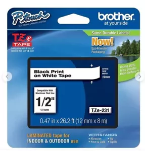 Cinta para hacer etiquetas laminada Brother genuina P-touch TZe-231, 0,47" W, negra - Imagen 1 de 1