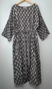 Abito batik grigio medio oversize Marketplace Handwork of India Artsy Lagenlook - Foto 1 di 10
