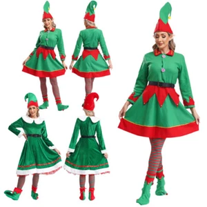 Womens Christmas Elf Costume Santa Helper Fancy Dress Up Xmas Cosplay Costumes - Picture 1 of 21