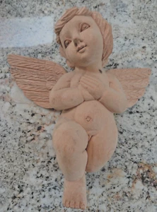 Antique Beautiful Hand-Carved Solid Wood Wall Hanging Cherub Angel - Picture 1 of 12