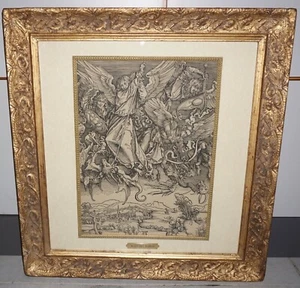 800'-APOCALISSE Durer albrecht-RARA REITIRAGE-XILOGRAFIA-CORNICE FOGLIA ORO - Foto 1 di 10