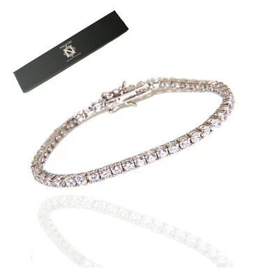 bracciale tennis argento 925 cavigliera zirconi 3 mm brillante per uomo donna - Immagine 1 di 4