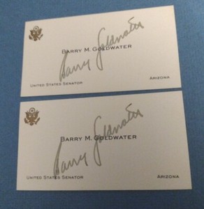 AUTHENTIC SIGNED Barry Goldwater  U.S. Senator PERSONAL Business Card from AZ