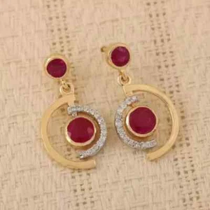 2Ct Lab Created Ruby Diamond Women's Drop Dangle Earrings 14K Yellow Gold Plated - Picture 1 of 4