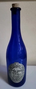 Timeless Message Decorative Blue Glass Bottle W/Silver Metal Ship Label & Cork - Picture 1 of 2