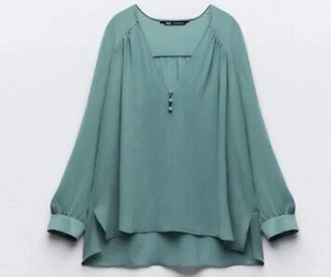 BNWT Sea Foam Green ZARA Oversized Flowy Blouse Top XS 8/10/12 - Picture 1 of 5