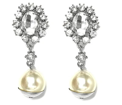 1 Paar Clips Ohrringe mit Strass und Perle Gold od Silber 5cm - Bild 1 von 2