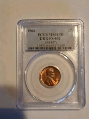 1964 Lincoln Cent PCGS MS64RB DDR FS-802 - Image 1 of 2