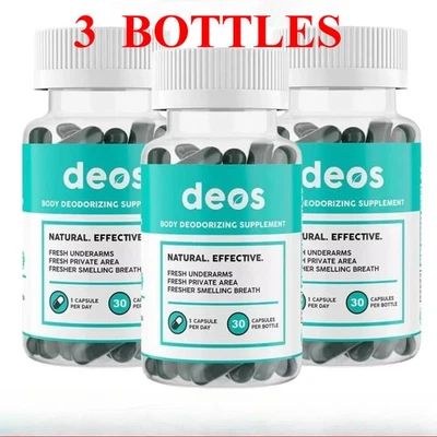 3 Bottles DEOS Internal Deodorant Supplement – Full Body Deodorizer 30 Capsules - Image 1 of 4