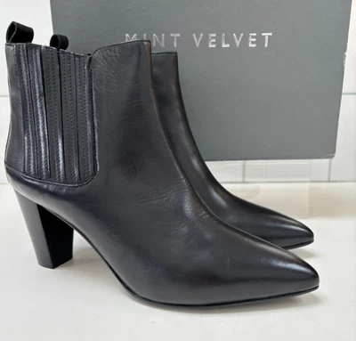 MINT VELVET BOOTS black kitten ankle 40 7 chelsea leather ankle BNIB SAVANA £139 - Image 1 of 4