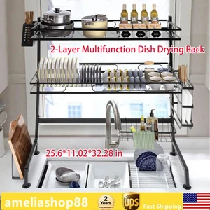 Scolapiatti da Cucina 2 Livelli Sopra Lavello Acciaio Inox Nero - Foto 1 di 7