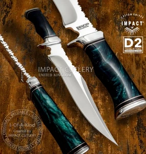 Model #4724 Impact Cutlery Custom D2 Steel Bowie Knife with Emerald Resin Handle - Picture 1 of 13