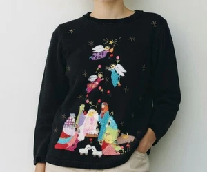 Suéter Natividad Vintage The Quacker Factory Adornado Talla Pequeña - Imagen 1 de 7