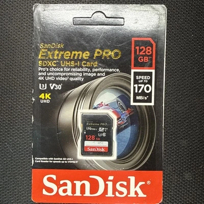 SanDisk 128GB Extreme PRO SD SDXC Card 170MB/s Class 10 UHS-II U3 4K Brand New - Image 1 of 3