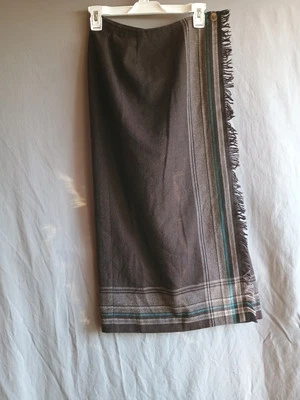 Liz Claiborne Skirt Wrap Around Womens 4 P Stripe Fringe Wool Waist 27" Maxi  - Image 1 of 4