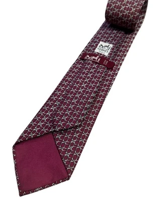 Eslabones de cadena para hombre Hermes borgoña y seda blanca 772 UA 3,25" (W) x 57,75" (L) Foto 1 de 4