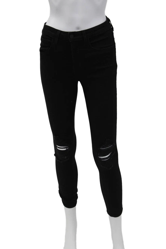 Женские джинсы L'Agence с высокой посадкой из цинка Destruct Margot узкие штанины черные размер 25 - Изображение 1 из 4