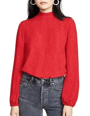 Blusa de seda floral nova com etiquetas Theory, vermelho rubi brilhante, P/XS, MSRP $395 - Imagem 1 de 4