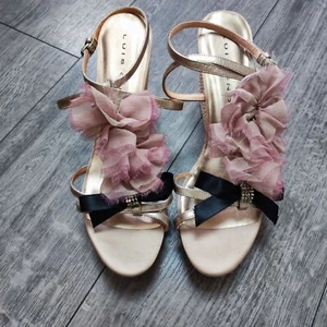 Luis Onofre Wedge Sandals Size EU 41 UK 8 Limited Edition Bronze Strappy Ruffle - Picture 1 of 20