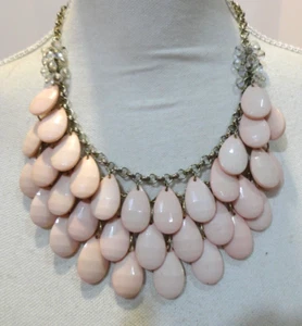 Vintage 19" Layered Silver Tone Necklace with Pink Teardrop Resin Beads - Picture 1 of 5