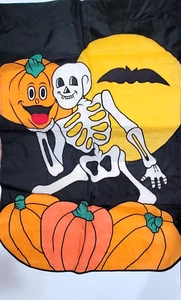 Skeleton Pumpkin Moon Bat HALLOWEEN LARGE Whimsical Home Garden Embroidered Flag - Picture 1 of 7