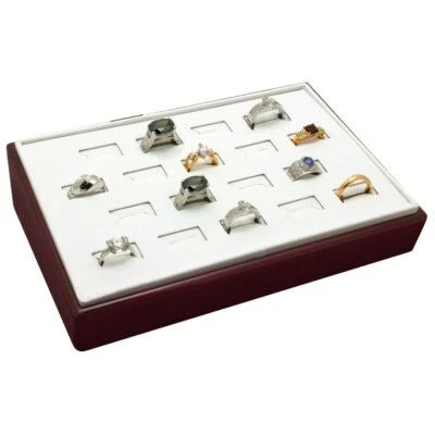 Red Rosewood Jewelry Ring Display Tray Ring Holder Organizer ~ Holds 18 Rings - Image 1 of 4