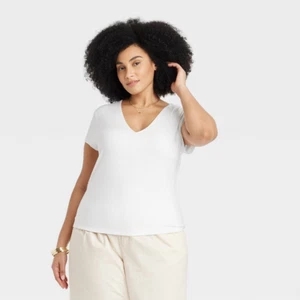 A New Day Women's Slim Fit Short Sleeve V-Neck T-Shirt White Size XXL - Picture 1 of 11