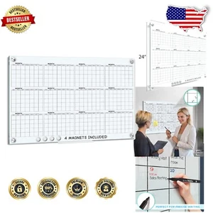 Elegant 24x36 Inch Glass Magnetic Dry Erase Calendar for Stylish Planning 2025 - Picture 1 of 10
