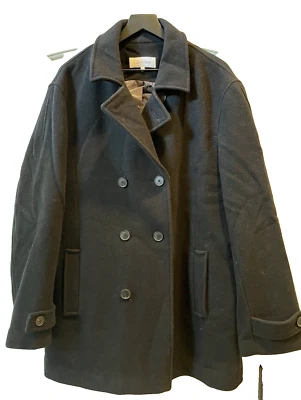 Casaco Calvin Klein masculino tamanho grande peito duplo preto mistura de lã ervilha - Imagem 1 de 4