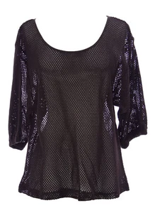 Joan Vass Women's 3/4 Sleeve Mesh Pullover Earth Brown - Picture 1 of 2