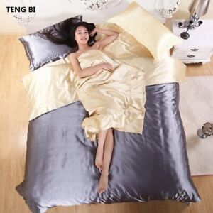  Pure Satin 100% Silk bedding Set,Home Textile King Size Bed Soft Fabric 