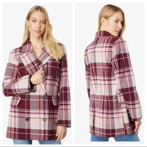 Avec Les Filles Plaid Burgundy Cranberry Pink Jacket Coat Medium $180 - Picture 1 of 2