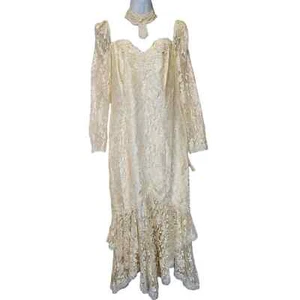 Selten Vintage Michaelangelo Brautkleid Neu mit Etikett David's Braut Spitze Peral Creme Größe 14 - Bild 1 von 20
