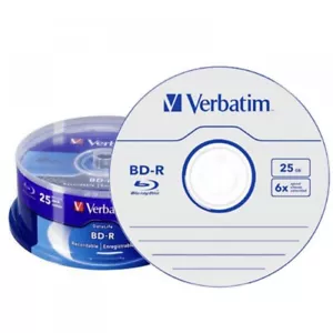 25 Verbatim Blu Ray 43837 25GB 6x Speed Non Printable Spindle Blank BD-R discs - Picture 1 of 3