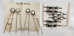 Vtg Lot Rhinestone Faux Pearl Hair Barrettes Pins Clips Picks on CARDS - Picture 1 of 17