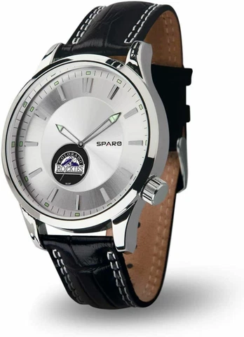 NEW! COLORADO ROCKIES BLACK LEATHER MEN'S ICON WATCH LICENSED Cover